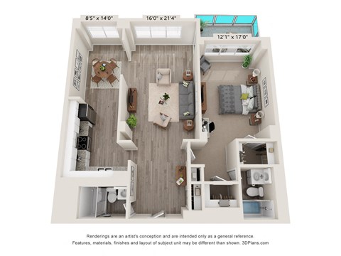 a 1 bedroom floor plan at the crossings at white marsh apartments in white marsh, md